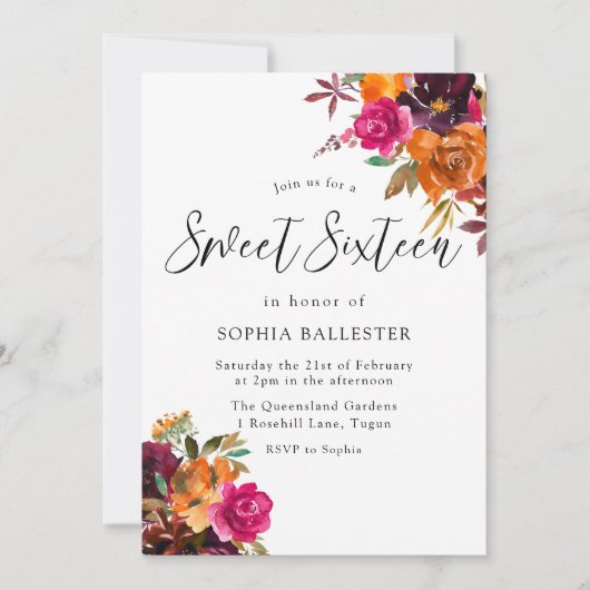 Rustikaler Herbstfall Wasserfarben Blumensüß 16 Einladung (Vorderseite)