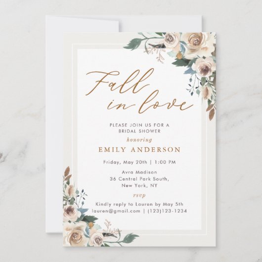 Rustikaler Herbstflorfall im Brautparty der Liebe Einladung (Vorderseite)