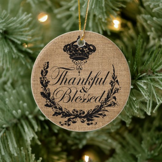 rustikaler Herbstherbst Erntedank dankbar gesegnet Keramik Ornament (Baum)