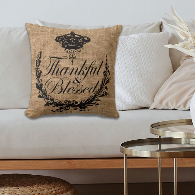 rustikaler Herbstherbst Erntedank dankbar gesegnet Kissen (rustic fall autumn thanksgiving thankful blessed throw pillow)