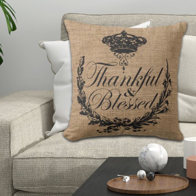 rustikaler Herbstherbst Erntedank dankbar gesegnet Kissen (rustic fall autumn thanksgiving thankful blessed outdoor pillow)