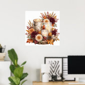 Rustikaler Herbstkerzen-Blumen-Tischschmuck Poster (Heimbüro)
