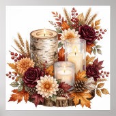Rustikaler Herbstkerzen-Blumen-Tischschmuck Poster (Vorne)