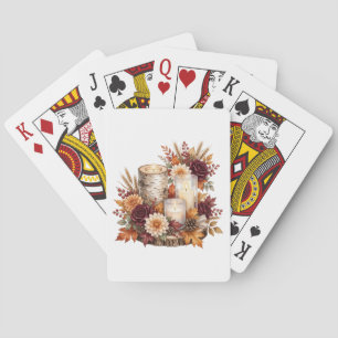 Rustikaler Herbstkerzen-Blumen-Tischschmuck Spielkarten