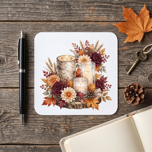 Rustikaler Herbstkerzen-Blumenmittelpunkt Quadratischer Aufkleber