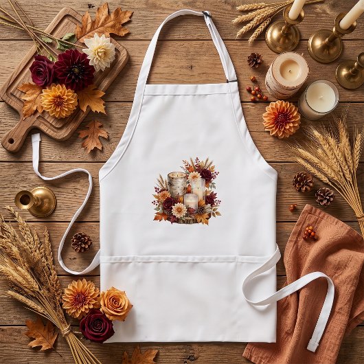 Rustikaler Herbstkerzen-Blumenstrauß Schürze