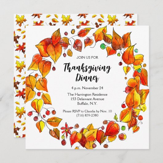 Rustikaler Herbstkranz Erntedank Abendessen Einladung (Vorne/Hinten)