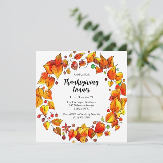 Rustikaler Herbstkranz Erntedank Abendessen Einladung (Stehend Vorderseite)