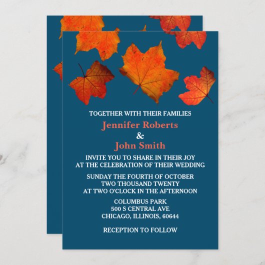 Rustikaler Herbstlaub gebrannte orange Einladung (Vorne/Hinten)