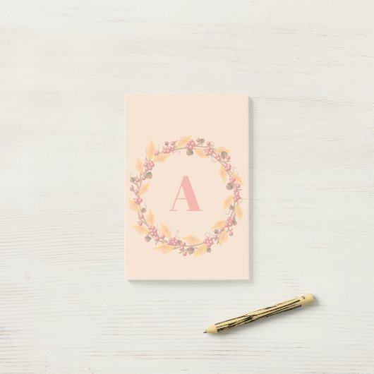 Rustikaler Herbstlaub Wreath | Monogramm Post-it Klebezettel (Auf Schreibtisch)