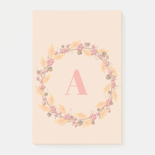 Rustikaler Herbstlaub Wreath | Monogramm Post-it Klebezettel (Vorderseite)