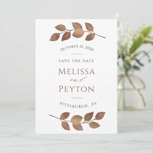 Rustikaler Herbstleaves Save the Date (Stehend Vorderseite)