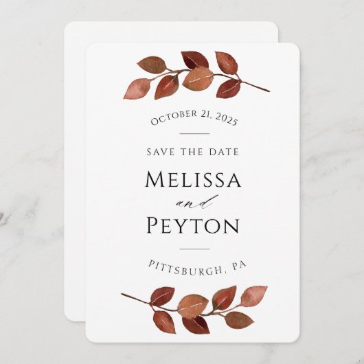 Rustikaler Herbstleaves Save the Date (Vorne/Hinten)