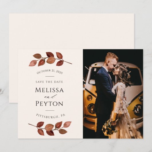 Rustikaler Herbstleaves Save the Date (Vorne/Hinten)