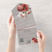 Rustikaler Herbstrost Blütengrau QR-Code All In One Einladung (Abreißen)