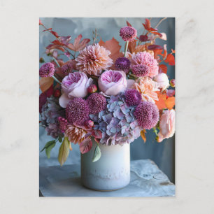 Rustikaler Herbststrauß mit Dahlien und Hortensien Postkarte