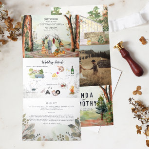 Rustikaler Herbstwald   Boho-Hochzeit Dreifach Gefaltete Einladung