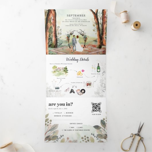 Rustikaler Herbstwald | Boho Wedding Dreifach Gefaltete Einladung (Innenseite)
