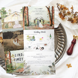 Rustikaler Herbstwald | Boho Wedding Dreifach Gefaltete Einladung