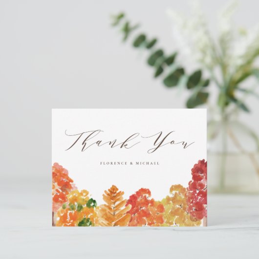 Rustikaler Herbstwald Danke Postkarte (Stehend Vorderseite)