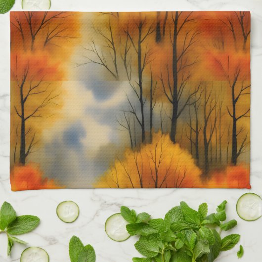 Rustikaler Herbstwald - Herbst Farbe Geschirrtuch (Gefaltet)