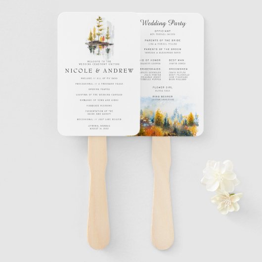 Rustikaler Herbstwald | Hochzeitsprogramm Hand Fan Fächer (Vorne und Hinten)