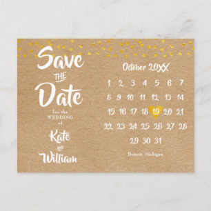 Rustikaler Herz-Kalender Boho Save-the-Date-Karte Postkarte