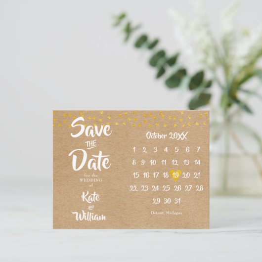 Rustikaler Herzkalender Boho Save the Date Postkarte (Stehend Vorderseite)