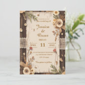 Rustikaler Hintergrund mit gewitterter holzgetrock Einladung (Stehend Vorderseite)