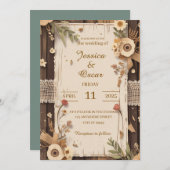 Rustikaler Hintergrund mit gewitterter holzgetrock Einladung (Vorne/Hinten)