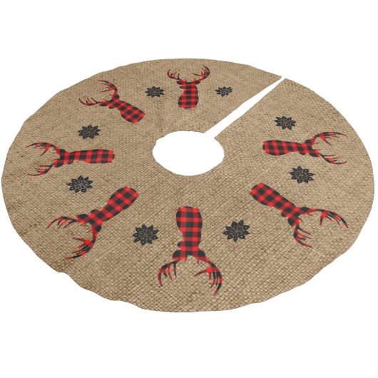 Rustikaler Hirsch Karo-Batist Polyester Weihnachtsbaumdecke (Schrägansicht)
