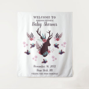 Rustikaler Hirschkopf-Mauve-Blumen-Girl-Baby-Party Wandteppich