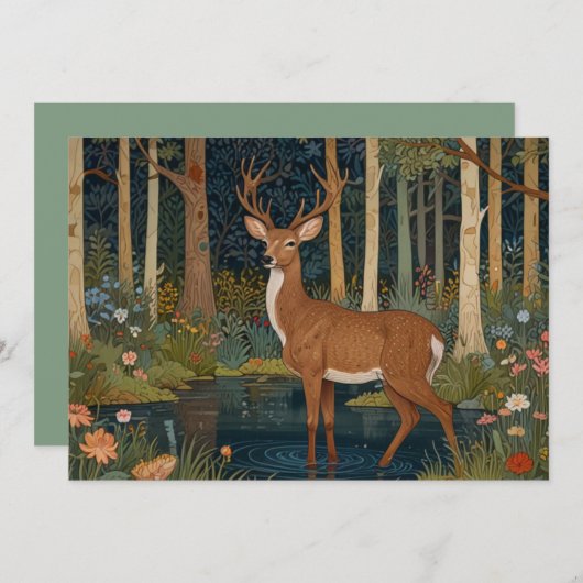 Rustikaler Hirschwald Vintage Vegetation Einladung (Vorne/Hinten)