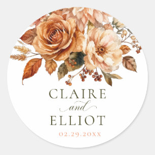 Rustikaler Hochzeit-Aufkleber Rose Floral Herbst O Runder Aufkleber
