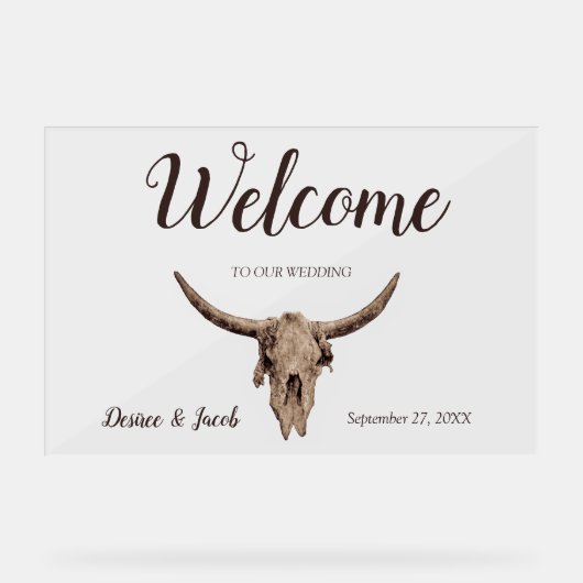 Rustikaler Hochzeitbrown Bull Skull Country Wester Acrylschild (Vorderseite)
