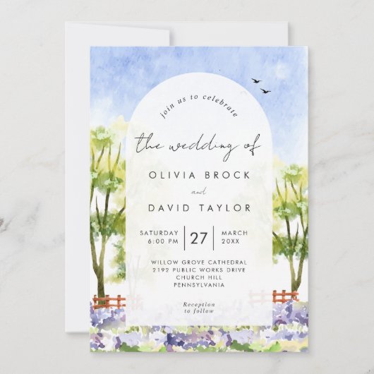 Rustikaler Hochzeitlavender Boho Einladung (Vorderseite)