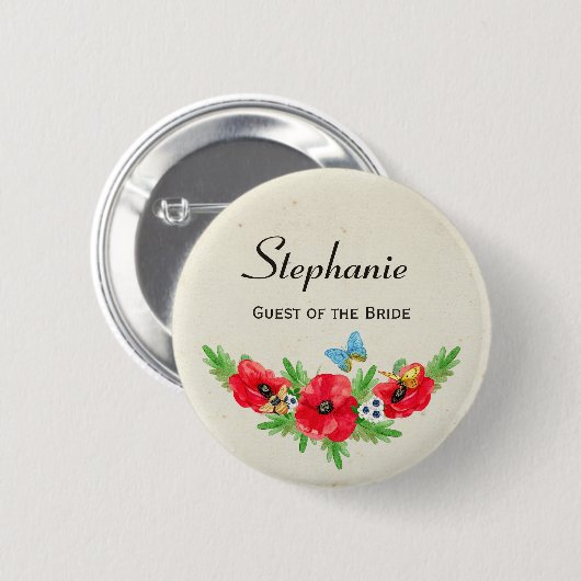 Rustikaler Hochzeits-Gast-rotes Button (Vorne & Hinten)