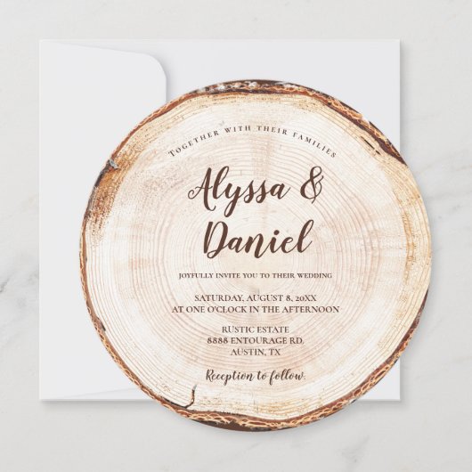 Rustikaler Hochzeitsholzkörner QR-Code Details Einladung (Vorderseite)