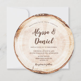 Rustikaler Hochzeitsholzkörner QR-Code Details Einladung