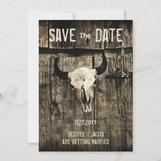 Rustikaler Hochzeitskull-Western Save the Date (Vorderseite)