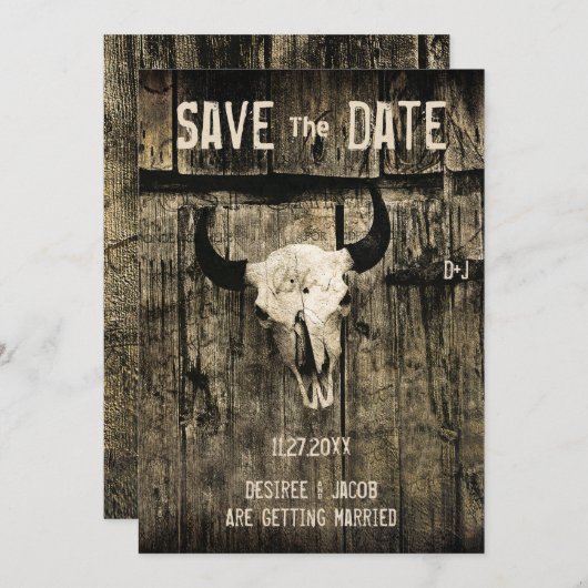 Rustikaler Hochzeitskull-Western Save the Date (Vorne/Hinten)