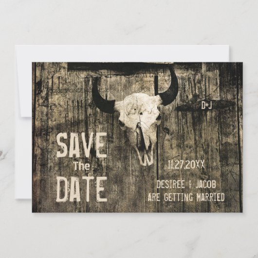 Rustikaler Hochzeitskull-Western Save the Date (Vorderseite)