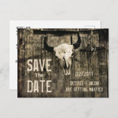 Rustikaler Hochzeitskull-Western Save the Date Ankündigungspostkarte (Vorne/Hinten)