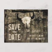 Rustikaler Hochzeitskull-Western Save the Date Ankündigungspostkarte (Vorderseite)