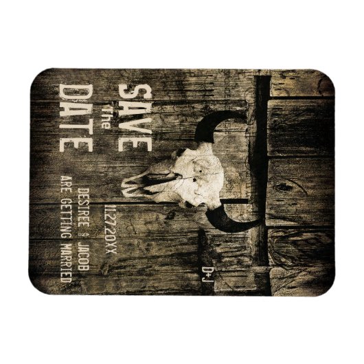 Rustikaler Hochzeitskull-Western Save the Date Magnet (Horizontal)