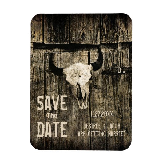 Rustikaler Hochzeitskull-Western Save the Date Magnet (Vertikal)