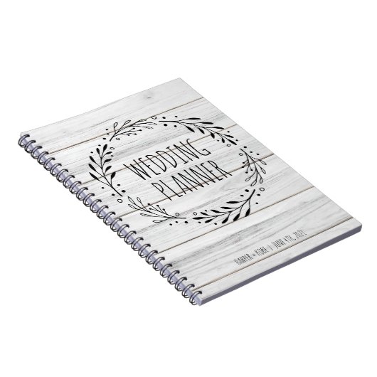 Rustikaler Hochzeitsplaner Holz und Kranz Notizblock (Rechte Seite)