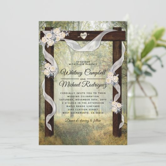 Rustikaler Hochzeitsplatz Einladung (Stehend Vorderseite)