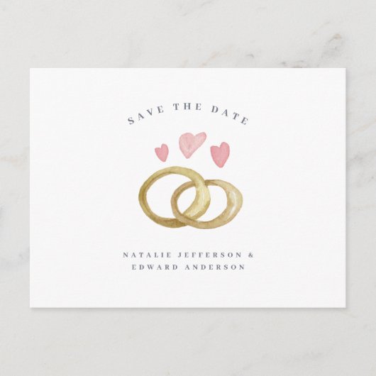 rustikaler Hochzeitsring Save the Date Postkarte (Vorderseite)