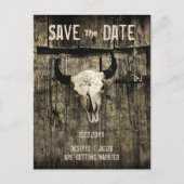 Rustikaler Hochzeitssender Western Bull Skull Save Ankündigungspostkarte (Vorderseite)